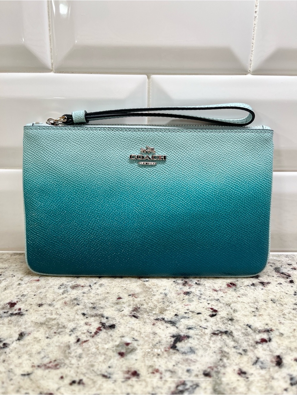 Coach Teal Ombré Large Wristlet NWOT